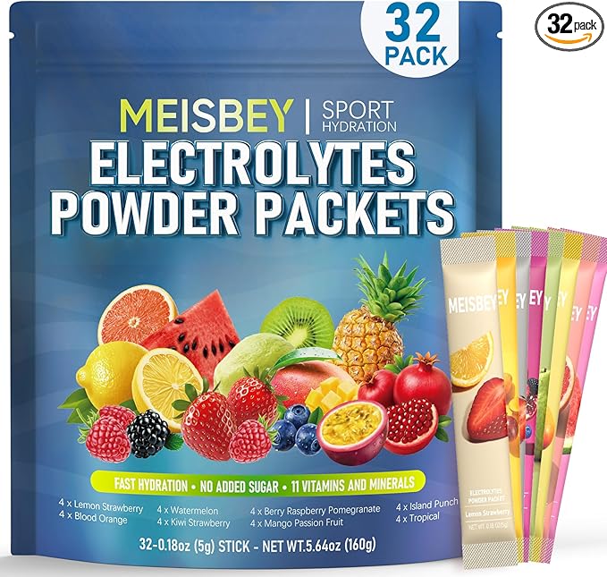Electrolyte Powder Packets – 32 Sticks Sugar Free Hydration Packets, Liquid Daily IV Electrolyte Hydration Powdered Drink Mix with 11 Vitamins & Minerals, Keto Friendly, Vegan, Non-GMO