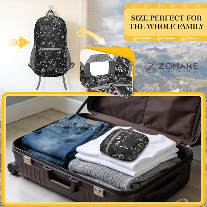 ZOMAKE Ultra Lightweight Hiking Backpack 20L, Packable Small Backpacks Water Resistant Daypack for Women Men(Starry sky print)