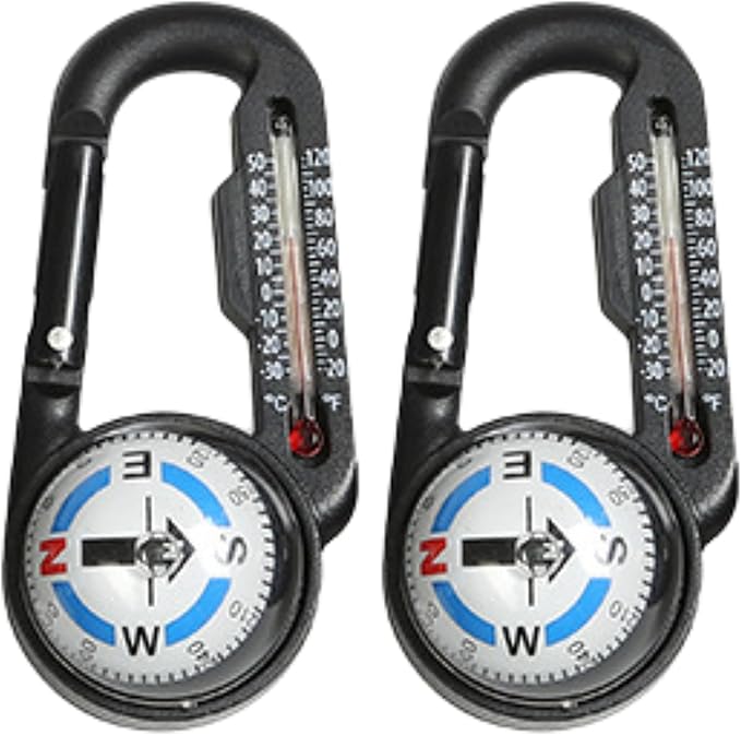Trekker's Compass Crew Carabiner Compass with Thermometer, 4 x 3.5 inches, Black, Handheld Navigation Tool