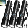 3 Pack Rechargeable Flashlights High Lumens, 99,000 Lumens Super Bright LED Flashlight for Home Camping, Handheld Flash Light Waterproof Flashlight with 5 Modes & Adjustable Function
