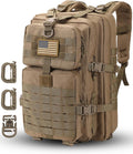 Hannibal Tactical MOLLE Assault Pack, Tactical Backpack Military Army Camping Rucksack, 3-Day Pack Trip w/USA Flag Patch, D-Rings, Coyote