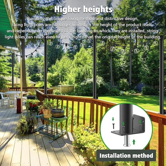 NUERPO 6 Pack String Light Poles,5Ft Metal Poles for Outdoor String Lights,Outdoor Light Poles with Post,Poles/Stand for Outside,Patio,Deck,Backyard,Garden Wedding,Party