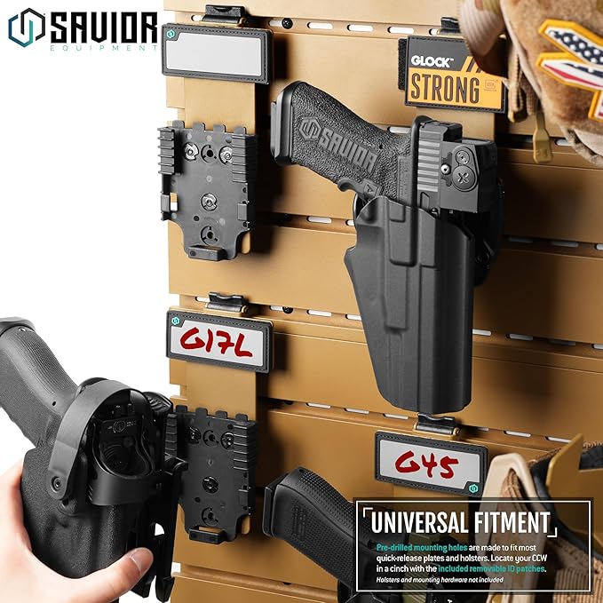 Savior Equipment Wall Rack System Tactical Universal Pistol Holster Holder Storage Attachment Wall Mount Hanger, Heavy-Duty Steel Modular Firearms Gun Wall Gear Accessories Organizer