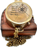 Vintage Brass Compass with Leather Case – Engraved “Not All Those Who Wander are Lost” – Antique Pocket Navigation Compass Gift for Travel Lovers, Hiking, Graduation, Birthday, Christmas