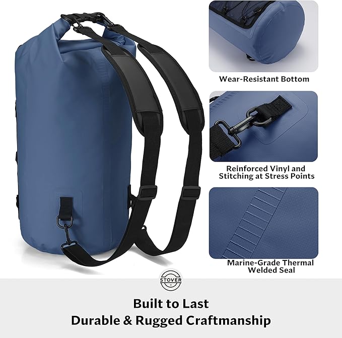 STOVER 5/10/25/30/40/55L Waterproof Dry Bag- Roll-Top Backpack w/Phone Case- Kayaking, Hiking, Camping, Boating- Men/Women