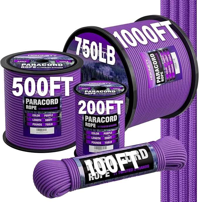 Paracord Rope 750 - Parachute para Cord 4mm 11 Strand Spool Rope Utility Nylon String for Outdoor Camping Survival Utility Tent Crafting DIY Projects - Purple 100ft