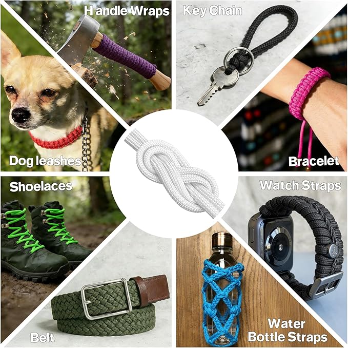 Paracord Rope 750 - Parachute para Cord 4mm 11 Strand Spool Rope Utility Nylon String for Outdoor Camping Survival Utility Tent Crafting DIY Projects - White 200ft