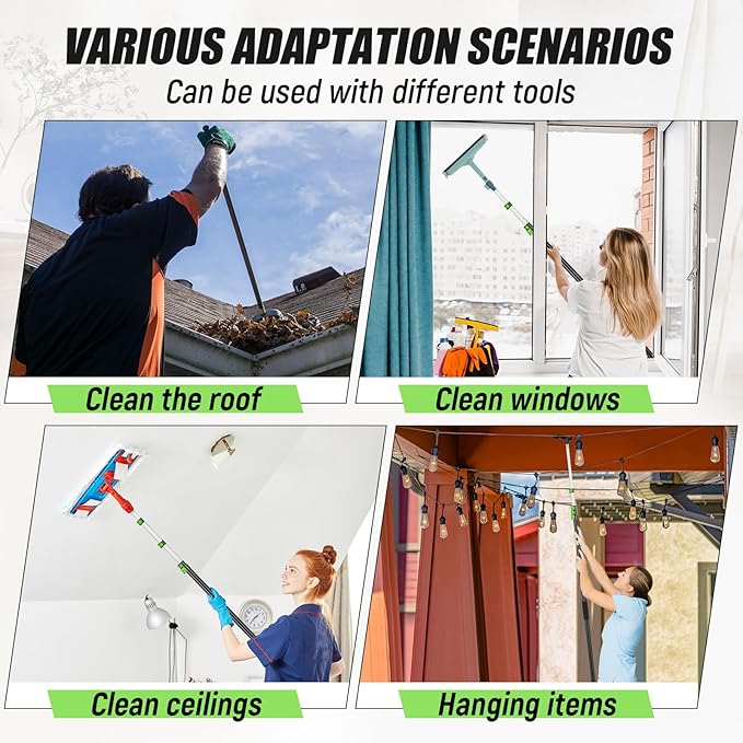 7-30 ft Telescopic Extension Pole with Utility Hook, Multi-Purpose Aluminum Pole for Painting, Dusting and New Year Window Cleaning Christmas Lights Installation Without a Ladder(Green)