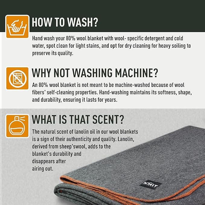 Large Military Wool Blanket - Warm & Thick Emergency Survival Blanket Great for Camping, Outdoors, Sports Events, Picnics, 4.5 lbs, 64" x 88" (Gray)