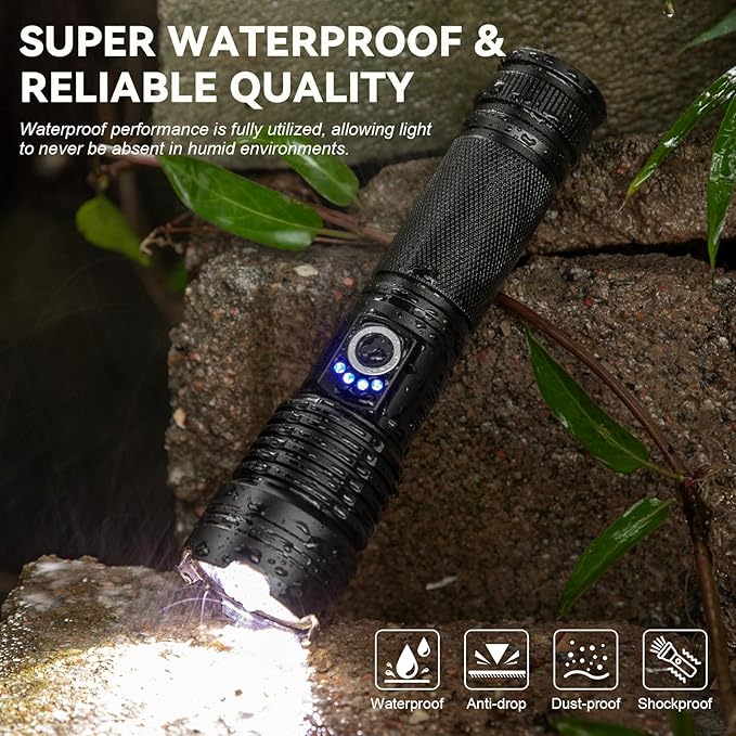 Rechargeable Flashlights High Lumens 3 Packs, 99,000 Lumens Super Bright LED Flash Light with 5 Modes Adjustable LED Flashlight, High Powered Flashlight for Home Camping Outdoor