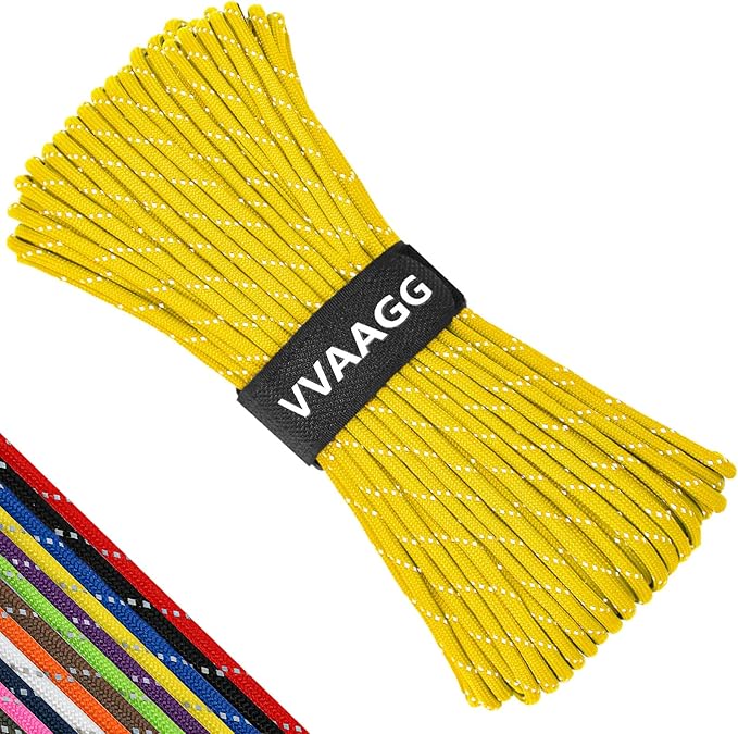 VVAAGG Reflective Paracord Rope 100FT, 7 Strand Nylon para Cord Lanyard Utility 550 Parachute Cord, 4mm Thin Tent Rope for Outdoor Camping Hiking