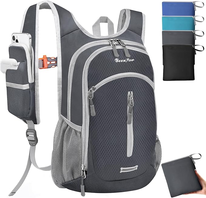 Seektop Small Hiking Backpack Expandable 12L-15L, Lightweight Packable Waterproof Daypack with Phone Pocket for Women Men