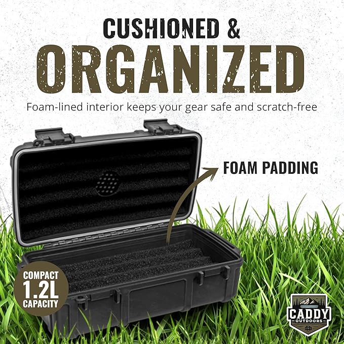 Waterproof Storage Case 1.2 L Capacity – Heavy-Duty Gear Box with Foam, Carabiner & Lanyard – Crushproof, Airtight Outdoor Container for Camping, Hiking, Fishing