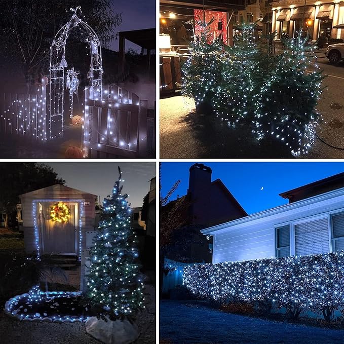 Extra-Long Solar String Lights for Outside, 4 Pack 400LED Solar Fairy Lights Outdoor Waterproof, Copper Wire with 8 Modes Solar Twinkle Lights for Tree Garden Party Patio Xmas Decor (Cool White)