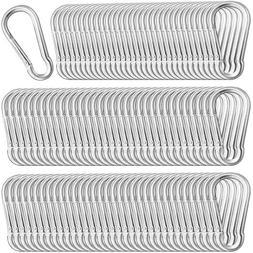 100 Pack 2" Heavy Duty Carabiner Clips, M5 Sliver Galvanized Steel Spring Snap Hooks, Rust-Resistant Keychain Clips for Hammock, Camping, Hiking, Fishing, Swing Set