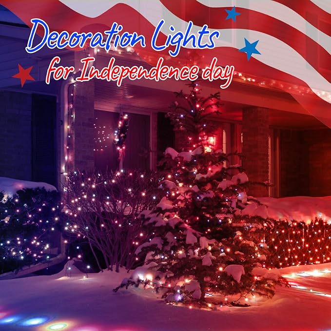 4th of July Decoration Patriotic Mini Lights - 200 Count 40 Feet Red White Blue Incandescent Bulb Waterproof String Lights Plug in for Indoor Outdoor Christmas Party Patio Independence Day Decoration