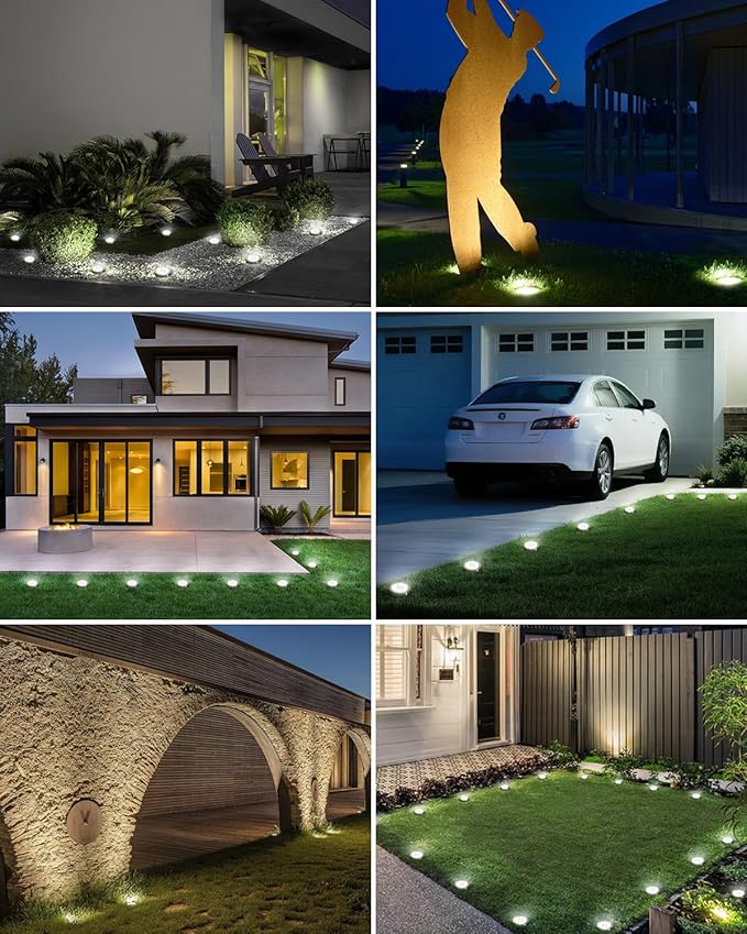btfarm 2 Pack Solar Lights Outdoor, 8 LED Solar Ground Lights IP65 Waterproof Flat Solar Disc Light, Pathway Lights for Garden Lawn Patio Yard Path Landscape, Cool White