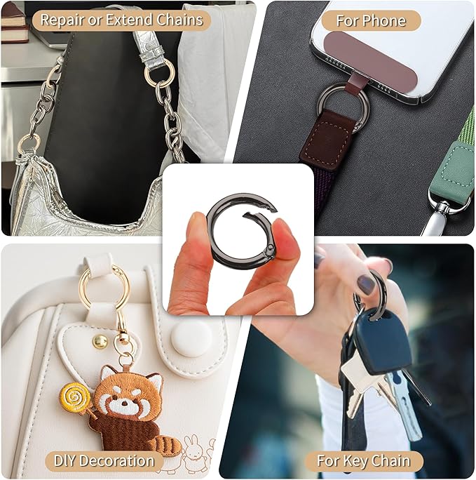 Gkeygo Key Ring Clip, 4/5 Inch Keychain Rings, 8 Pack Round Carabiner Clip for Keys, Buckle, Bags, Purses - Key Chain Hooks Replacement Keychains Lanyard DIY Crafts - Black, Gold