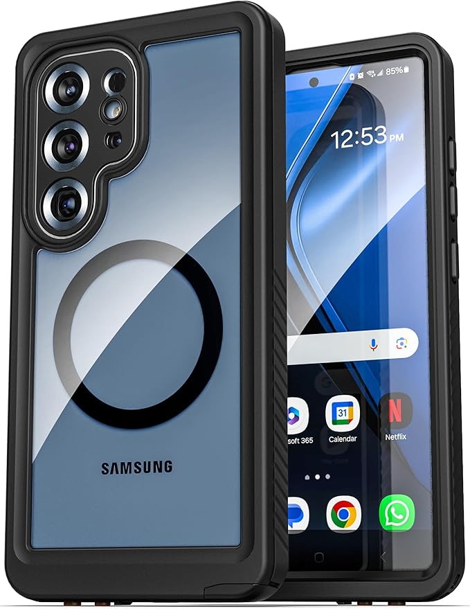 ENCASED Waterproof Case Designed for Samsung Galaxy S25 (IP68) Full Body Protective Phone Case with Screen Protector Built-in (Clear/Black) (S25 Ultra)