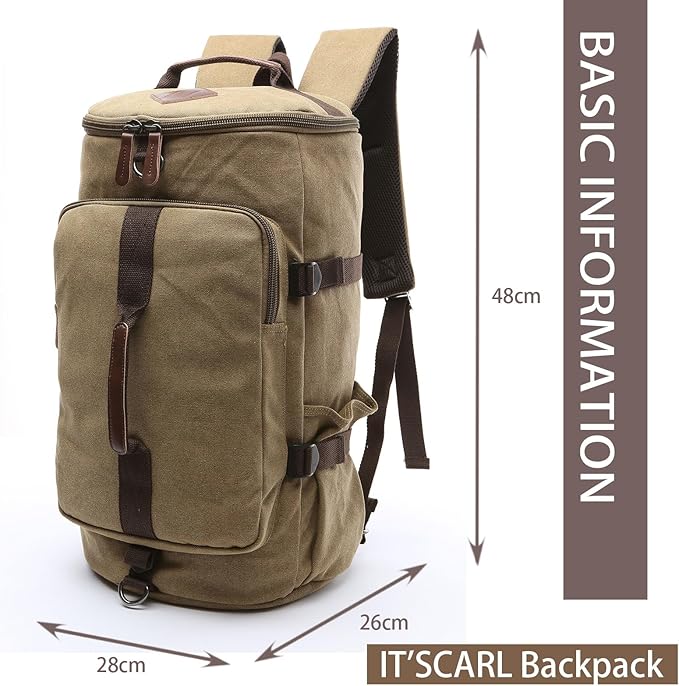 IT'SCARL Large backpack for men,Travel backpack,Carry on, Canvas big bag,Work back pack(khaki)