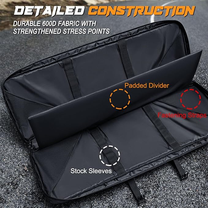DULCE DOM 36 42 48 Inch Double Rifle Case, Tactical Soft Padded Backpack for Hunting & Shooting Range, Heavy-Duty Storage Gun Bag for 2 Rifles & Pistols with Lockable Zippers & MOLLE System