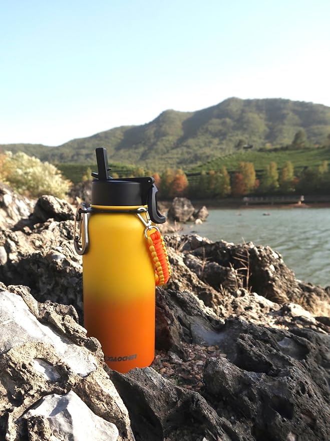 KXIAOCHEN Insulated Water Bottle, Stainless Steel Water Bottle, 2 Lids (Straw and Handle Lid),Wide Mouth Metal Water Bottles Keep Hot and Cold, Double Walled, Thermo Mug, Metal Canteen