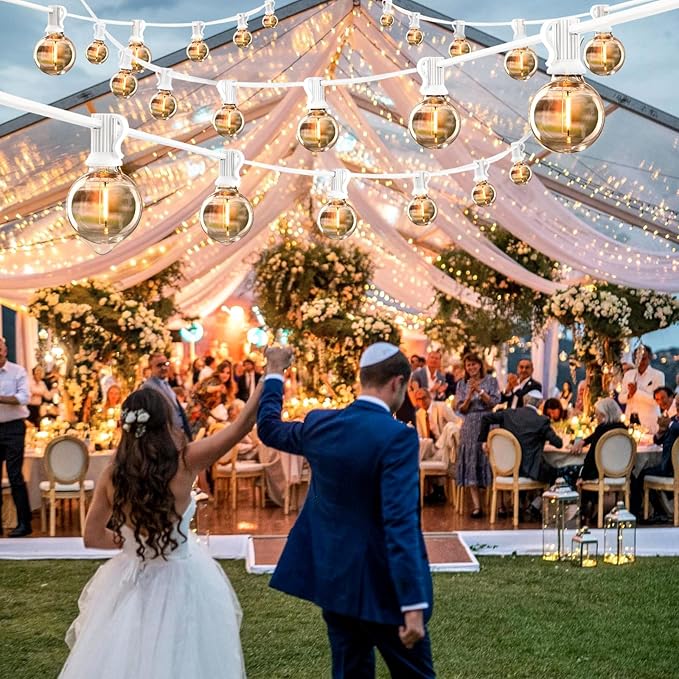 G40 LED Outdoor String Lights White 100FT Patio Lights with 52 Shatterproof Edison Bulb, White String Lights Waterproof Outside for Wedding,Proposal,Party,Anniversary