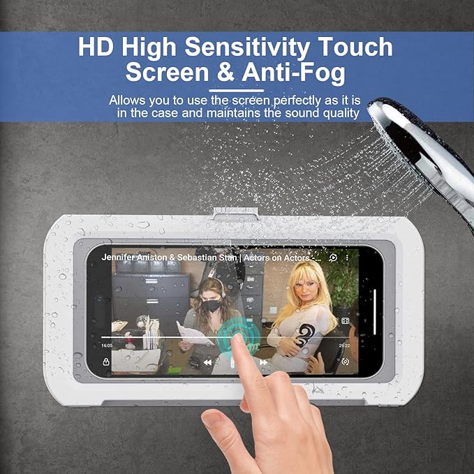 URROY Shower Phone Holder Waterproof, 360° Rotation Shower Phone Case, Anti-Fog High Sensitivity Universal Cover Mount Stand for Bathroom Wall Mirror Bathtub Kitchen, Gift for Men Women