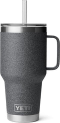 YETI Rambler 35 oz Tumbler with Handle and Straw Lid, Travel Mug Water Tumbler, Vacuum Insulated Cup with Handle, Stainless Steel, Black Stone