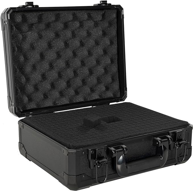 13 Inch Aluminum Carrying Case 13 X 10 X 5.5 Inch Ideal for Microphone & Camera Gear Transportation, DJ Mixer Case with Customizable Pre-Diced Foam, Black