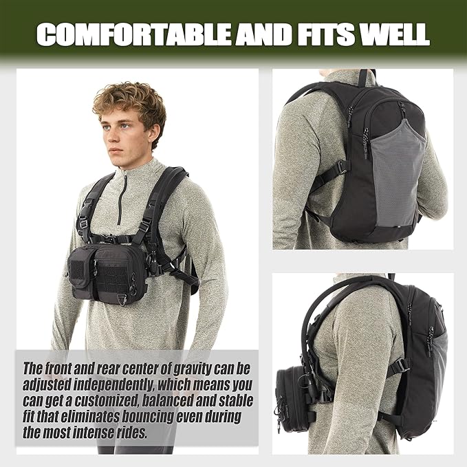 2-in-1 Hydration Backpack & Tactical Chest Pack with 2.5L Water Bladder, Modular Molle Hydration Vest, 500D Nylon Lightweight Running Water Bag for Gravel Cycling, MTB, Hiking, Enduro