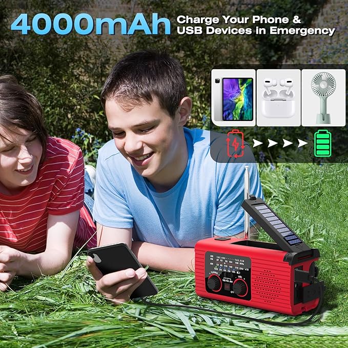 NITIGO Emergency Weather Radio NOAA AM FM WB with 4000mAh Rechargeable Radio, USB Solar Hand Crank Charging, Flashlight, SOS Alarm, Reading Lamp Portable for Outdoor Indoor Emergencies, 2 Pack