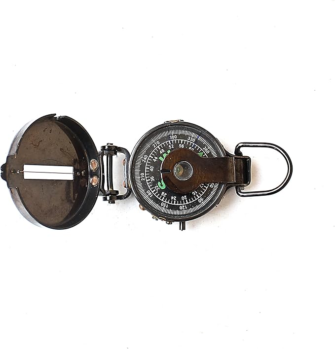 Vintage Lensatic Compass Black Military Compass Navigational Device Nautical Antique Brass Functional Camping Boating Home Decor