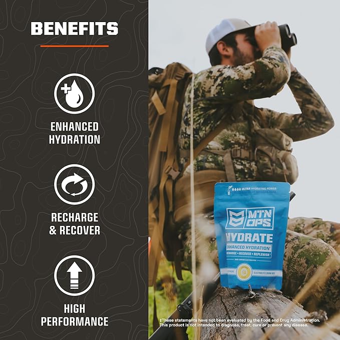 MTN OPS Hydrate Low Sugar Electrolyte Powder Drink Mix with 1g D-Ribose Sugar, 1000mg Electrolytes, On-The-Go Packs, 20 Stick Packs, Hush Summit Surge