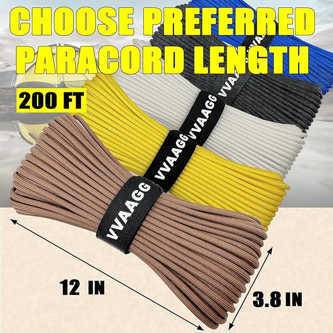 VVAAGG 1000 Tan Paracord100FT Utility Parachute Cord 4mm Nylon String12 Strand Nylon Camping Rope, Tent Rope, Clothsline Rope for Survival & Camping Gear