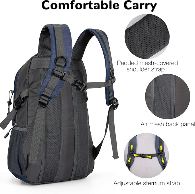 25L Small Hiking Backpack with Chest Strap for Men Women, Waterproof Travel Backpack Day Pack, Lightweight Padded Hiking Daypacks for Camping Traveling Outdoor Sports, Blue
