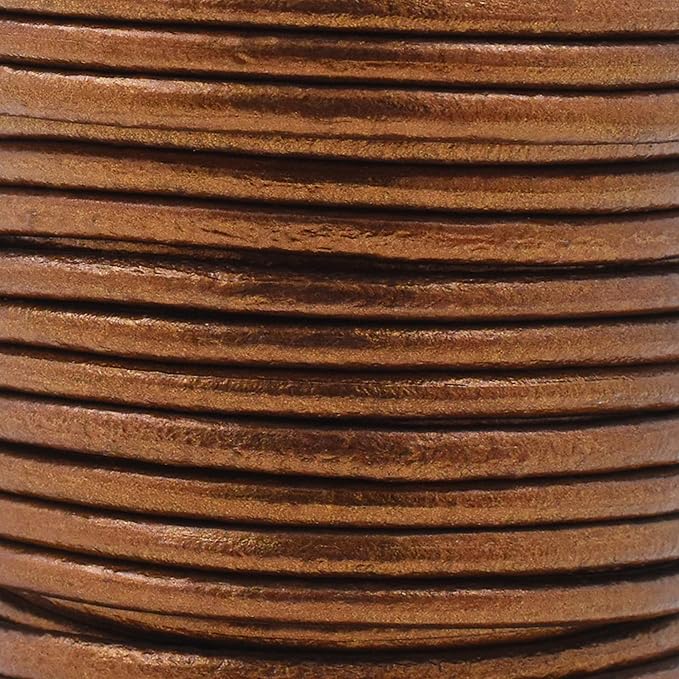 Mandala Crafts Round Genuine Bronze Leather Cord for Jewelry Making – 4mm Cowhide Leather Rope String Lace for Kumihimo – 11 Yards Cowhide Craft Cording Spool