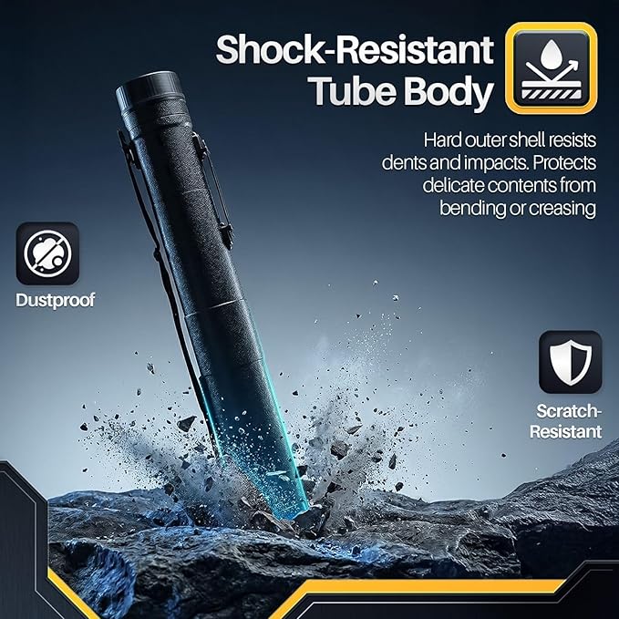 Flexzion Poster, Art, Document Tube with Strap, Expandable Waterproof Plastic Container, Telescoping Cylindrical Storage Case, Portable Paper Holder for Draft Sketch Blueprint, Black, youth large / 11