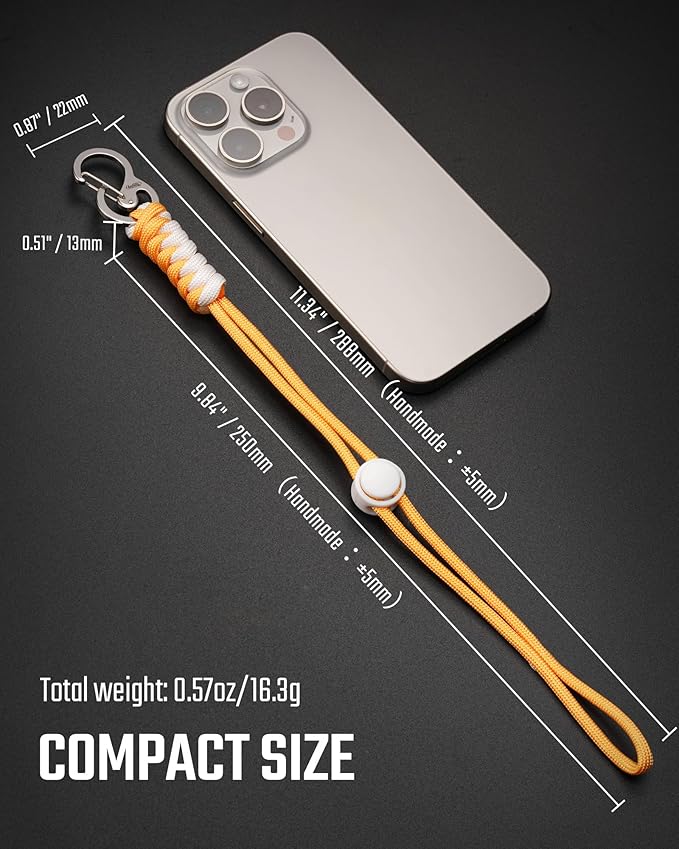 KeyUnity KC01 Braided Paracord Carabiner with Cord Lock, Keychain Phone Camera Bag Wrist Hand Strap for Daily & Outdoor