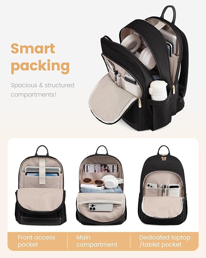 LOVEVOOK Laptop Backpack for Women, 15.6 Inch Waterproof Work Backpack with Laptop Compartment, Large Capacity Casual Daypack for Travel College Business, Black