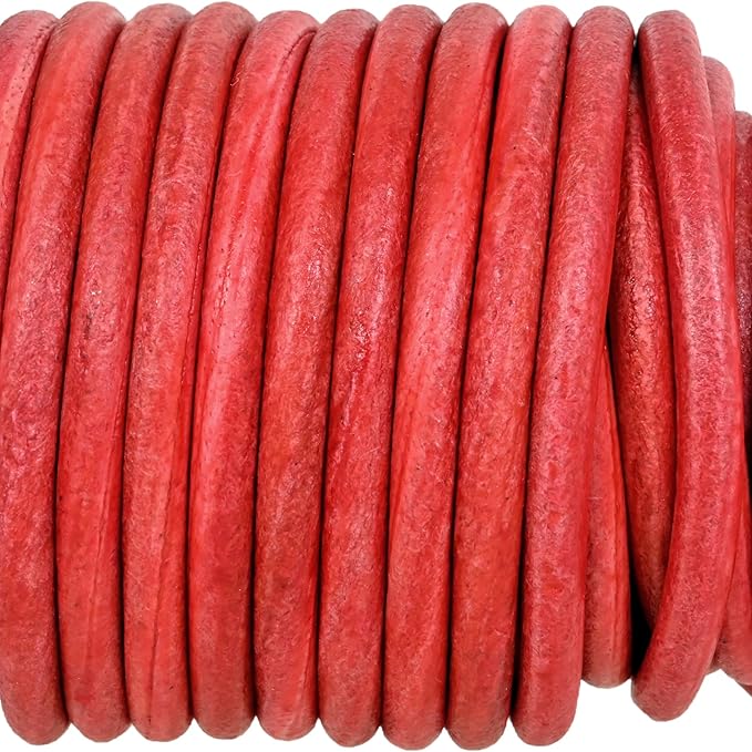 GENIQUE Real/Genuine Round Leather String Cord for Necklace, Bracelets, Jewellery, Braiding (Cyclaman Distressed, 4mm)