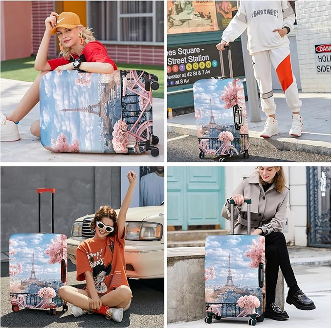 ANNA QUEEN Paris Eiffel Tower Luggage Cover, Romantic City Travel Suitcase Protector for 28-30 Inch Luggage