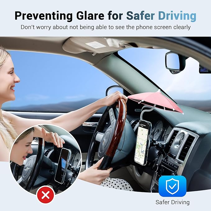 Double Magnetic Phone Umbrella,UPF45+ Magnetic Phone Sunshade Shield for Sun with 360°Adjust & Black Anti-UV Coating,Cellphone Umbrella Compatible with Magsafe Phone-Grip/Magsafe Car Phone-Mount