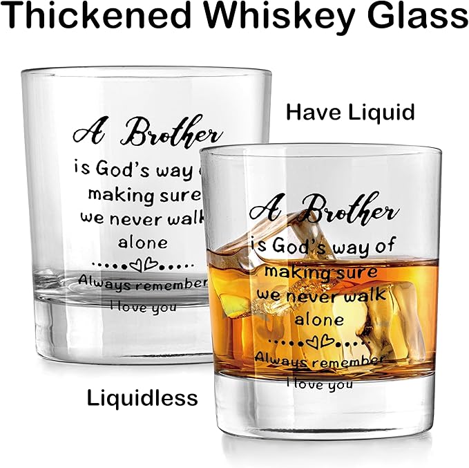 Nogrit Brother Gifts Whiskey Glasses 10 oz, Brother Father's Day Birthday Gifts Old Fashioned Rocks Glasses for Men Drinking Cocktail Scotch Vodka Tequila Rum