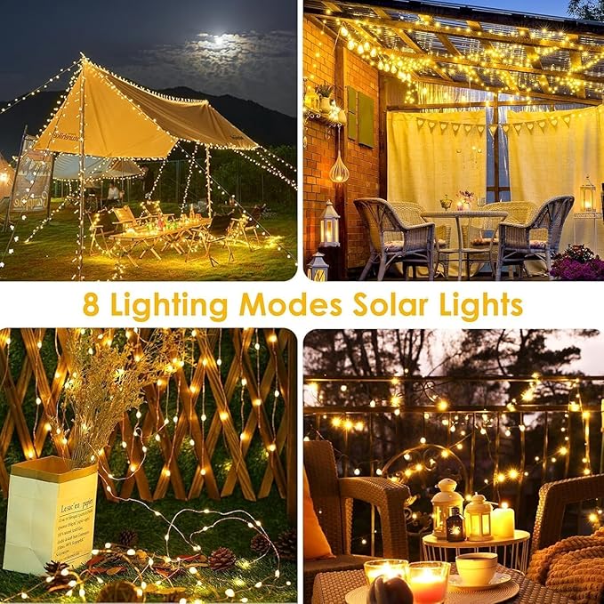Extra-Long Solar String Lights for Outside, 4 Pack 400LED Solar Fairy Lights Outdoor Waterproof, Copper Wire with 8 Modes Solar Twinkle Lights for Tree Garden Party Patio Xmas Decor (Warm White)