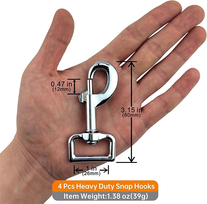 Garwor 1 Inch Heavy Duty Chrome Swivel Snap Hooks Trigger Snaps Dog Leash Hook Key Chain for Linking Pet Leash & Collar, Pet Harness, Purse Straps-4 Pcs