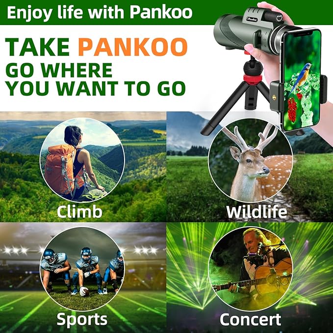 40X60 Monocular Telescope with Smartphone Holder& Tripod, High Power Nitrogen-Filled Monocular for Adults with BAK4 Prism & FMC Lens, HD Monocular Scope for Birdwatching Hiking Concert Travelling