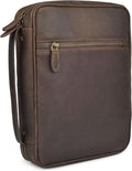 LEATHER VILLAGE Genuine Leather Bible Cover with Zipper for Men & Women - Large Bible Case Carrying Bag Book Cover & Organizer with Handle and Pockets - Leather Bible Covers for Church Study - Brown