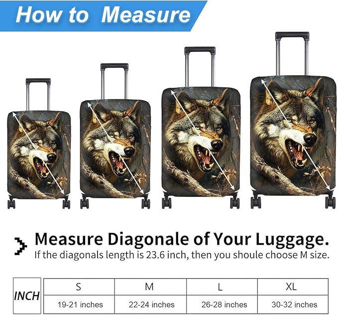 Luggage Cover Protector for 26-28 Inch Suitcases, TSA Approved Elastic Travel Suitcase Covers, Anti-Scratch Washable Luggage Sleeve for Carry On & Checked Bags, Fierce Wolf