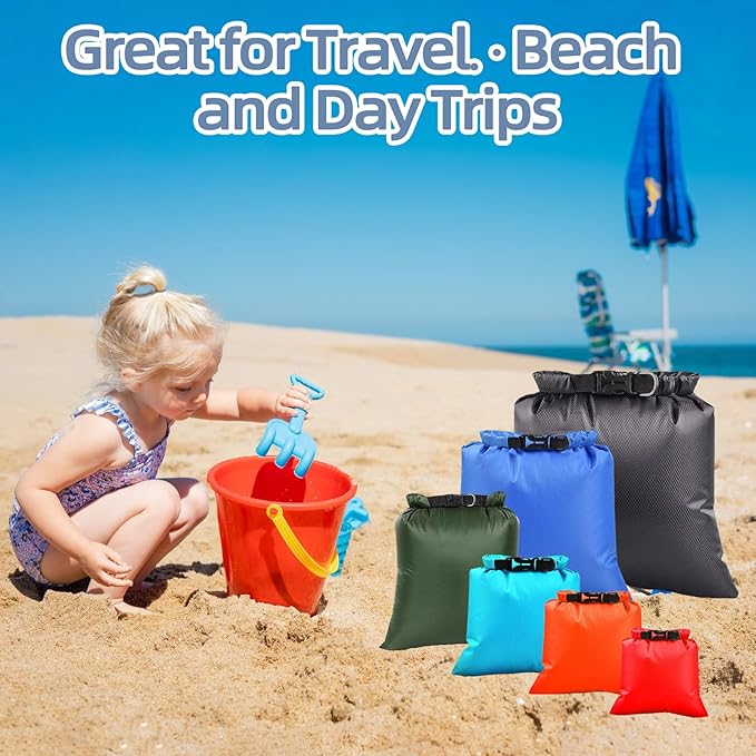 6PCS Wet Dry Bag Set – Waterproof Bags for Swimming & Beach, Lightweight Water Proof Bags for Travel with Roll‑Top Closure, Multi‑Size Waterproof Pouch for Water Sports & Beach Essentials